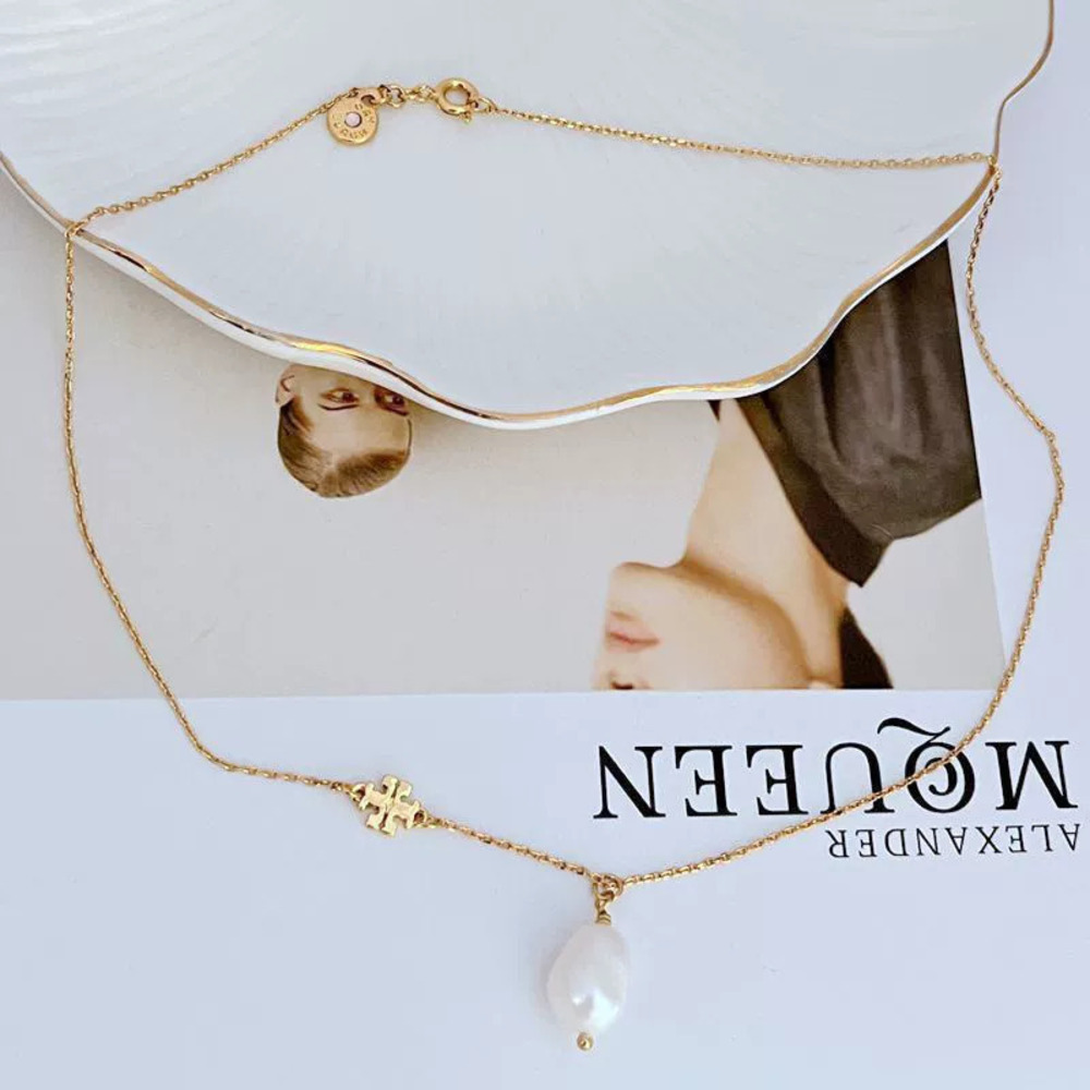 Tory Burch Freshwater Pearl Metal Necklace